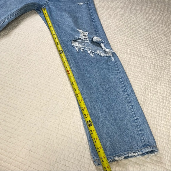 Agolde Blue Wash 90’s Mid Rise Distressed Straight Leg Jeans Size 24 - Picture 12 of 15